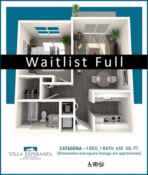 Floor plan for 1 bed, 1 bath, 630 sqft